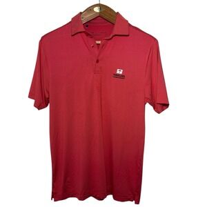 Under Armour Mens Polo Shirt Size SMALL Red Striped Short Sleeve Travelers Patch